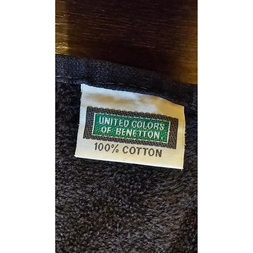 Vintage United Colors of Benetton Towel — Black Aztec Stripe 90s Cotton 26x44